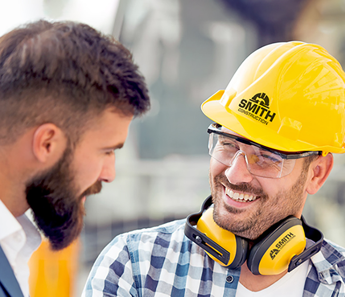 men talking at construction site