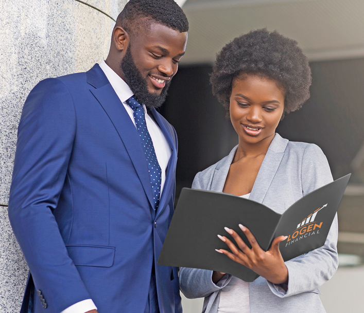 people looking at pocket folder