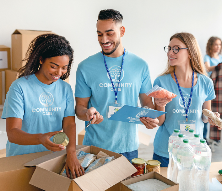 volunteers packing box